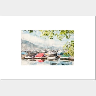 Watercolor Penticton Marina and Yacht Club Summertime View Posters and Art